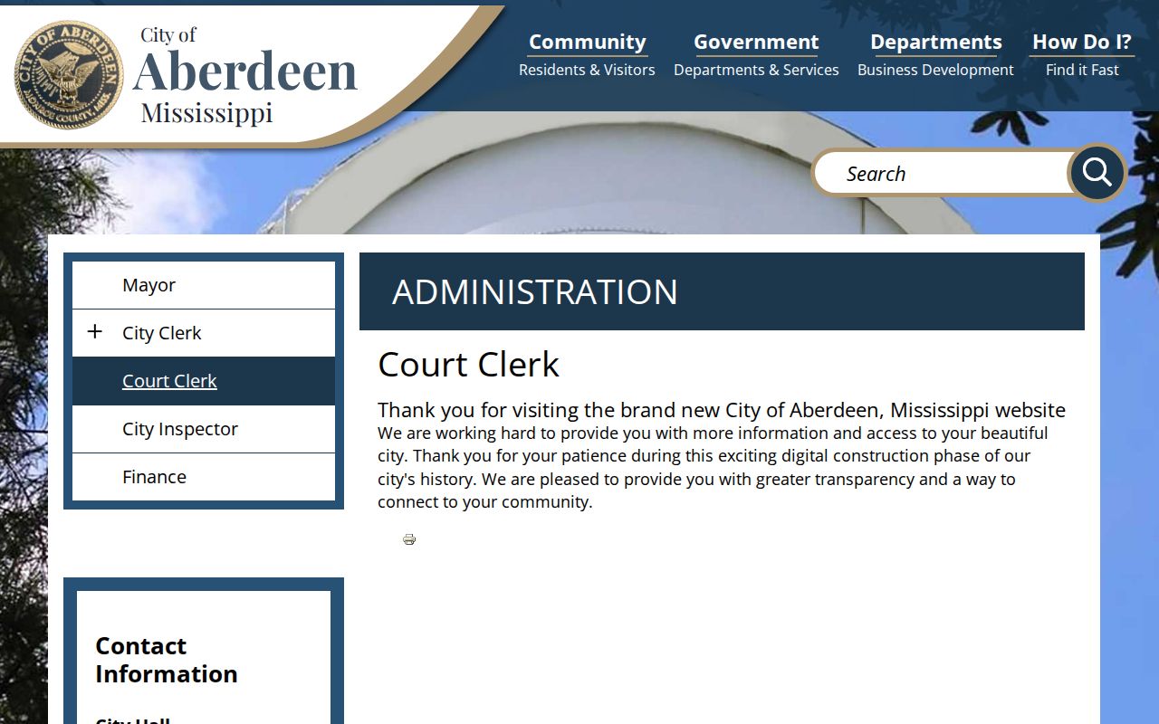 Aberdeen court docket Municipal Court Clerk contact page