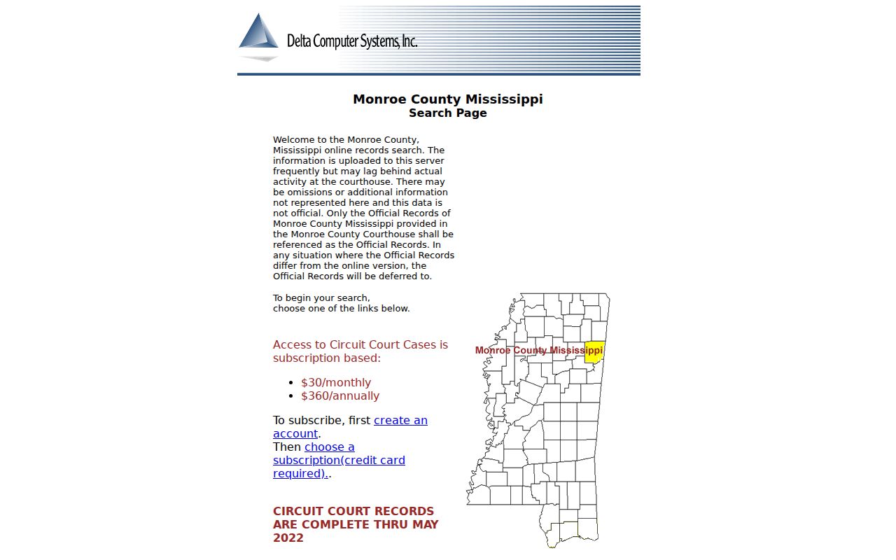 Monroe County case search Delta service landing page