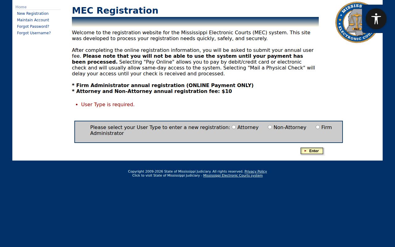 Monroe County case search PAMEC registration choices
