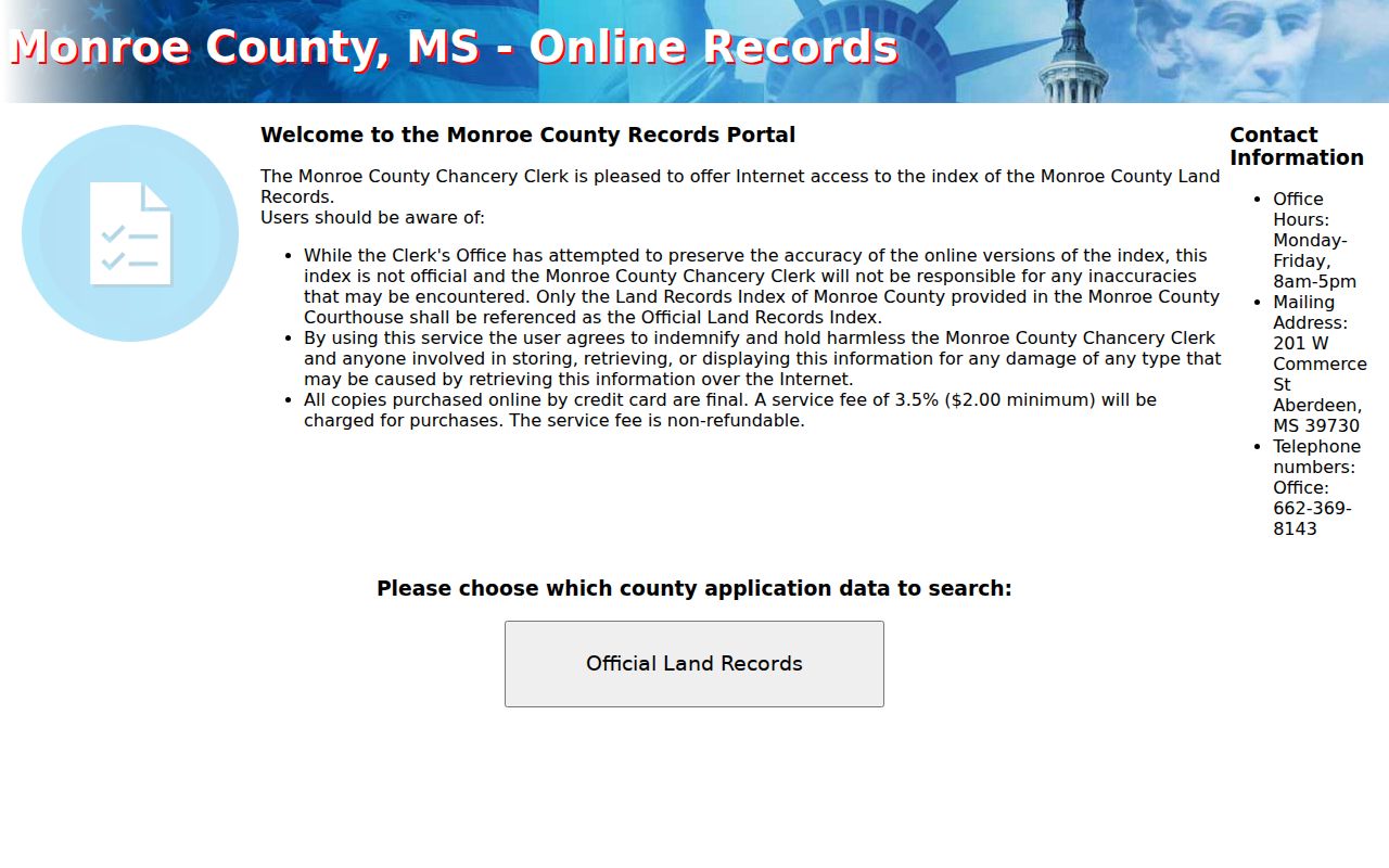 Monroe County civil docket land record index source capture