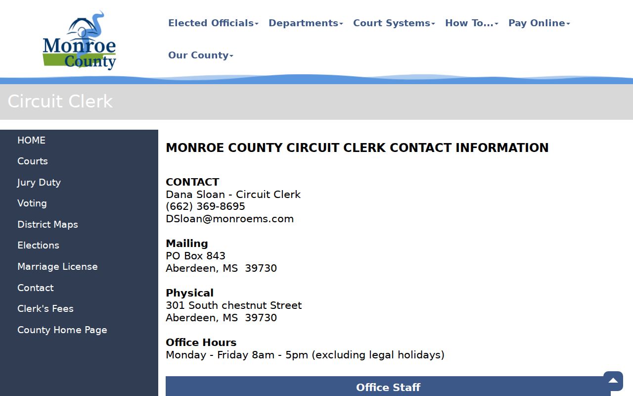 Monroe County court calendar Circuit Clerk contact source capture