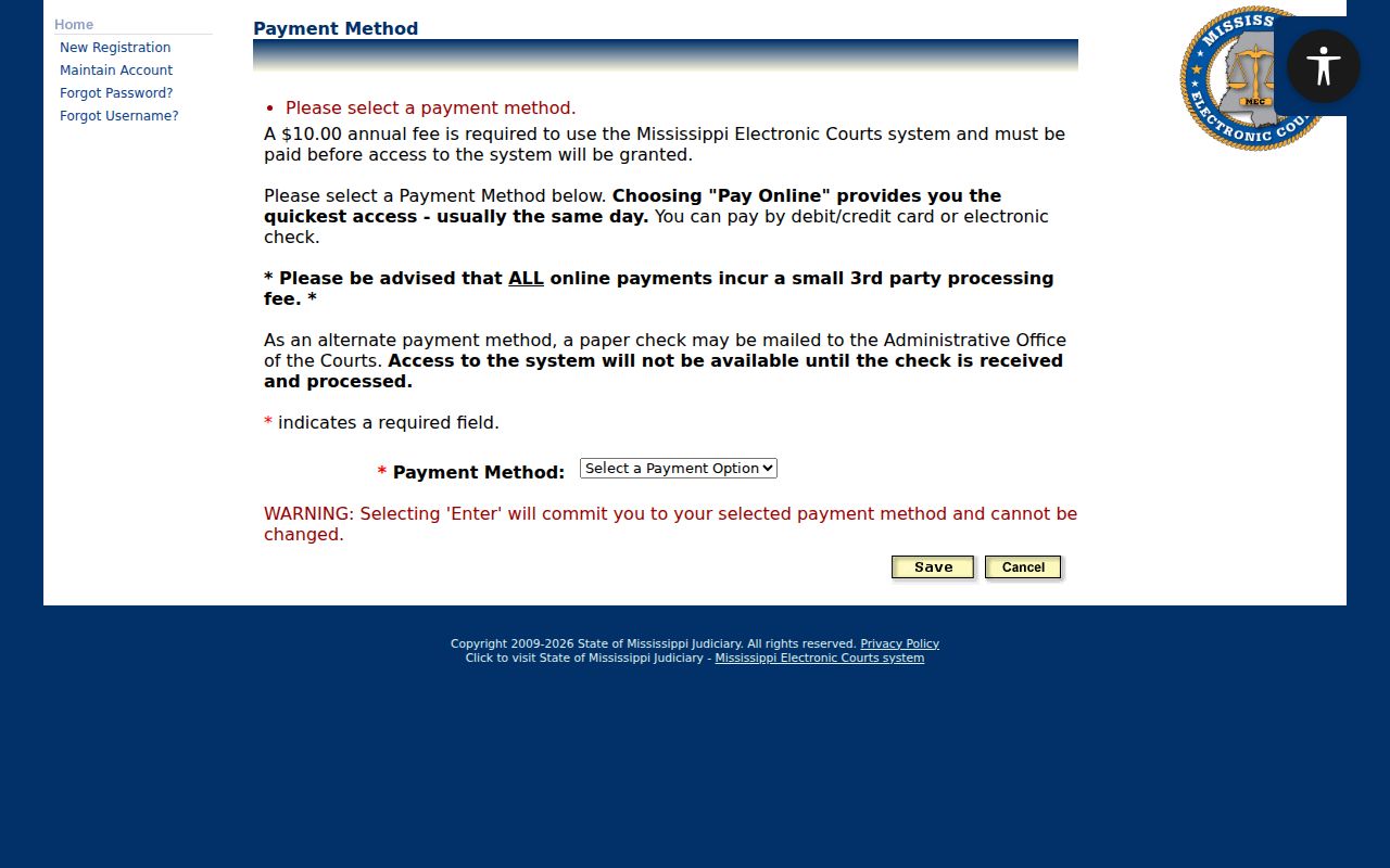 Nettleton court docket appeal access PAMEC payment and registration screen