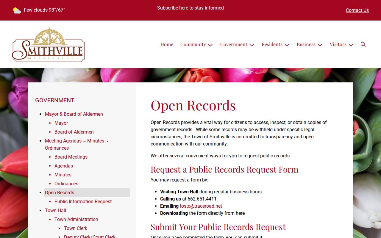 Smithville court docket open-records request submission and form page