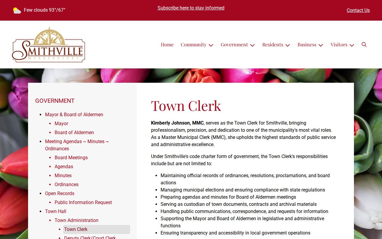 Smithville court docket Town Clerk public-records and municipal functions page